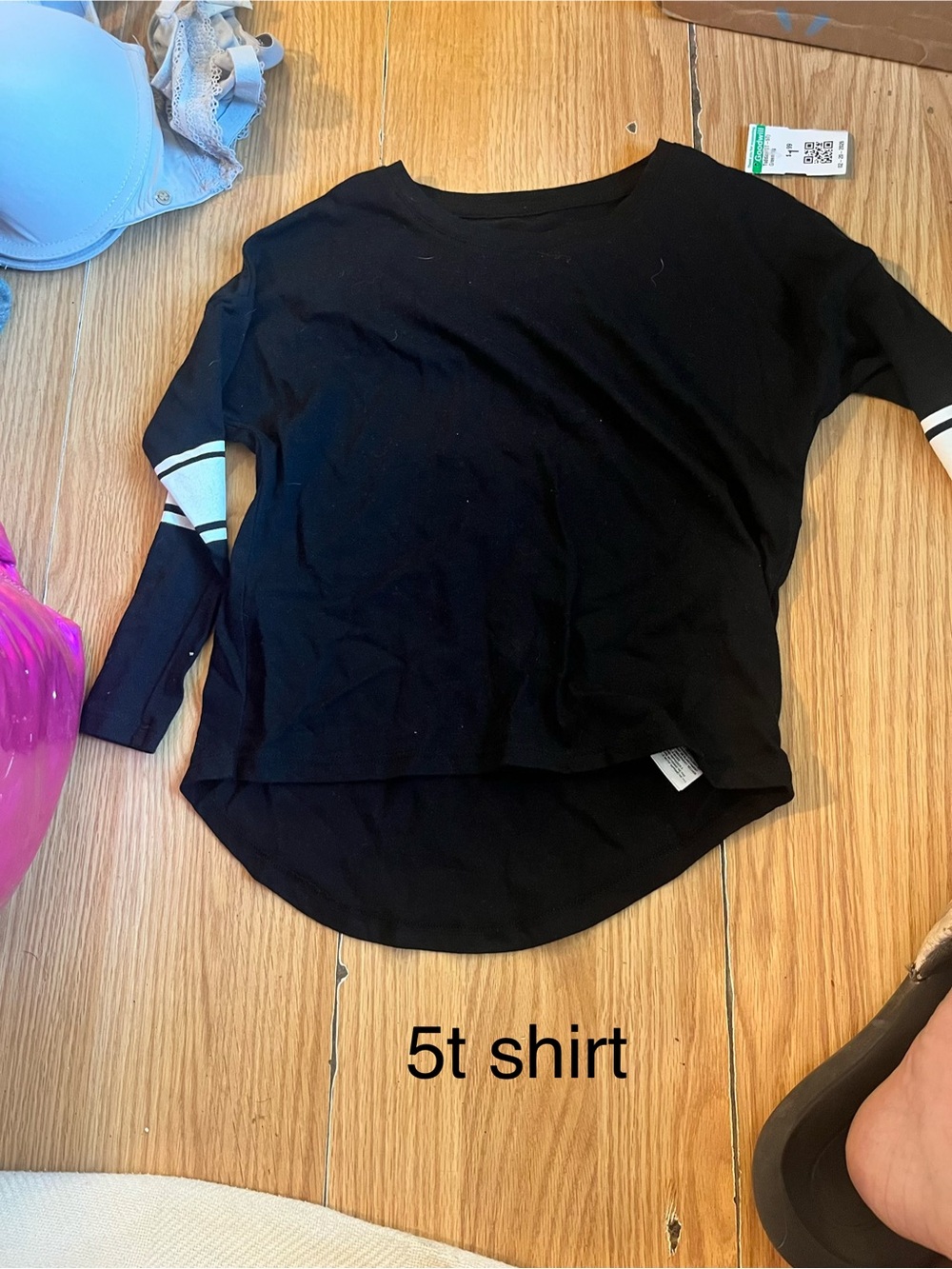 Kids Black Long Sleeve Tee with Contrast Stripe | 5T